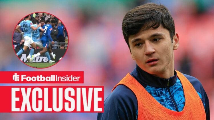 Abdukodir Khusanov 45 of Manchester City ahead of the EFL Cup match between Arsenal and Manchester City at Wembley Stadium, London, UK on 22 March ...