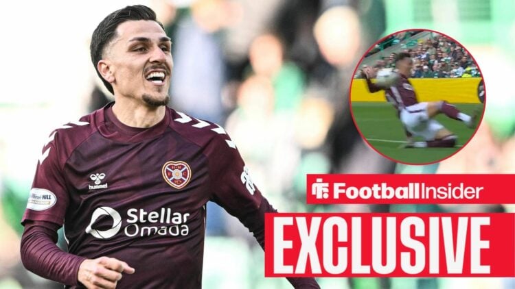 Alexandros Kyziridis of Heart of Midlothian celebrates at full time during the William Hill Premiership match at Easter Road, Edinburgh 26/04/2026 ...