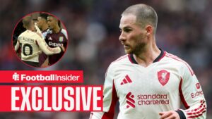 Liverpool midfielder Alexis Mac Allister 10 during the Manchester United v Liverpool Premier League match at Old Trafford, Manchester, England on 3 May 2026 / Liverpool star Alexis Mac Allister clashes with Ezri Konsa at Villa Park on 15 May, 2026