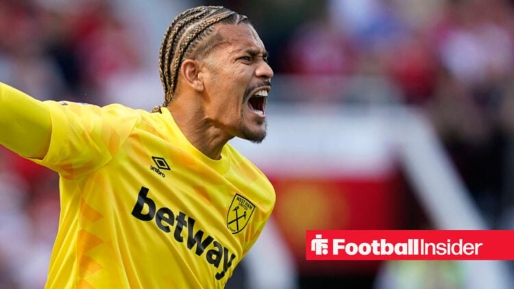 West Ham United goalkeeper Alphonse Areola shouting orders at his defenders