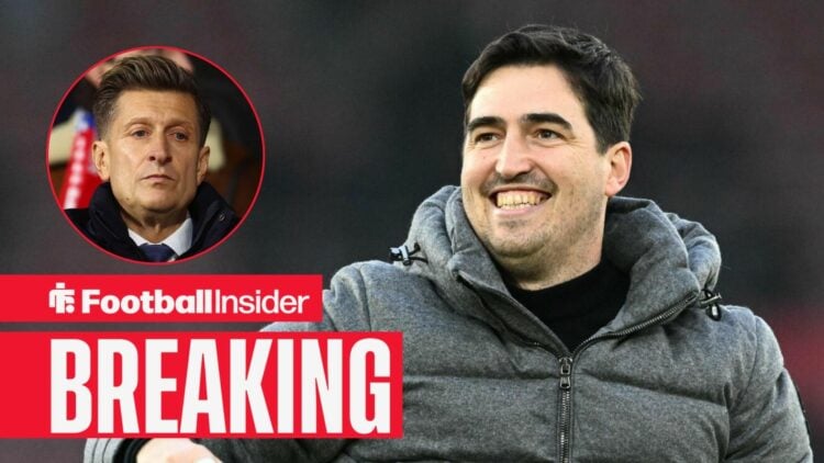 Andoni Iraola on the sidelines at Bournemouth, with Steve Parish in a circular inset