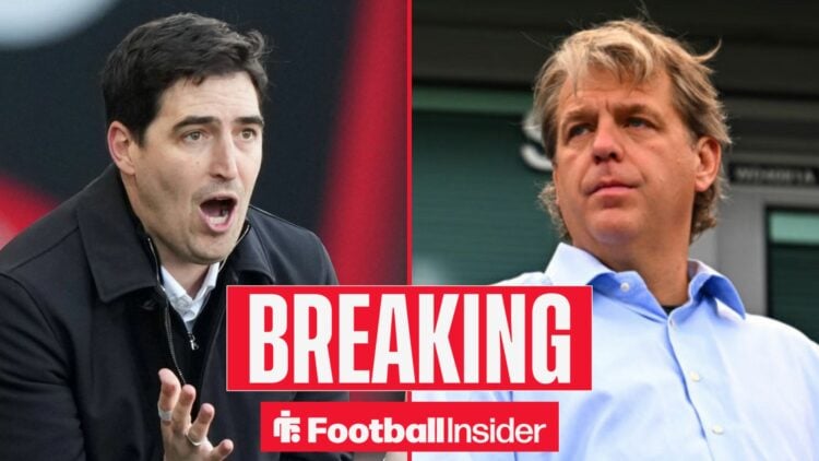 Andoni Iraola on the sidelines at Bournemouth, with Todd Boehly in the stands at Stamford Bridge