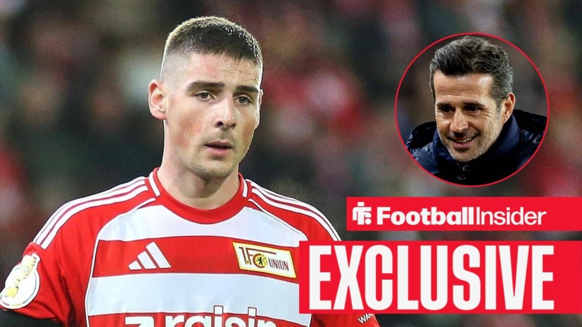 Andrej Ilic in action for Union Berlin, with Marco Silva in a circular inset
