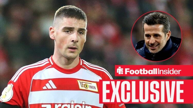 Andrej Ilic in action for Union Berlin, with Marco Silva in a circular inset