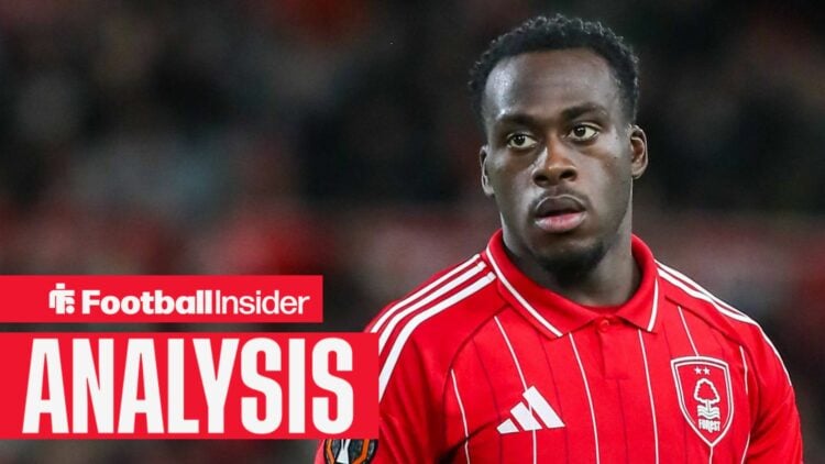 Arnaud Kalimuendo playing for Nottingham Forest