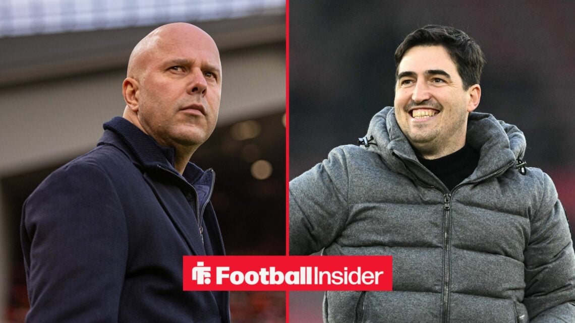 Arne Slot on left Andoni Iraola on right