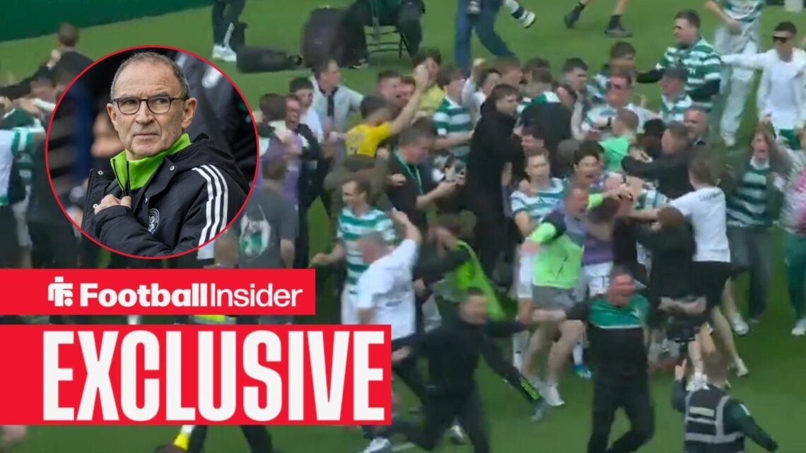 Celtic fans pitch invade after Scottish Premiership title win vs Hearts / Celtic manager Martin O'Neill in the dugout