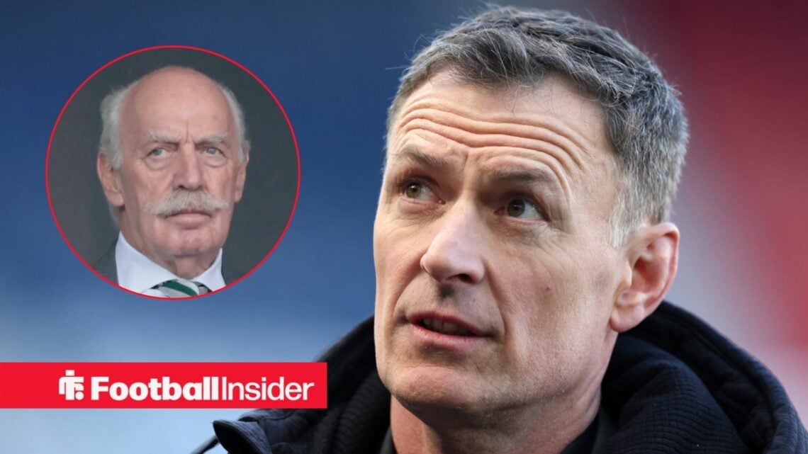 Chris Sutton alongside a circular inset of Celtic owner Dermot Desmond