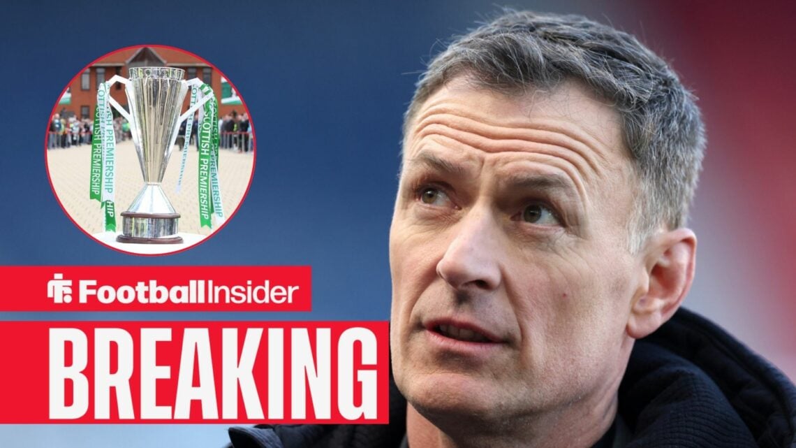 Chris Sutton looking at Scottish Premiership trophy in circle