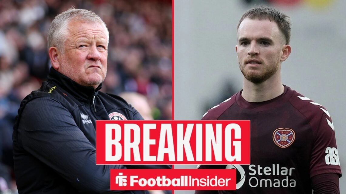 Chris Wilder on the sidelines at Sheffield United, with Marc Leonard in action for Hearts