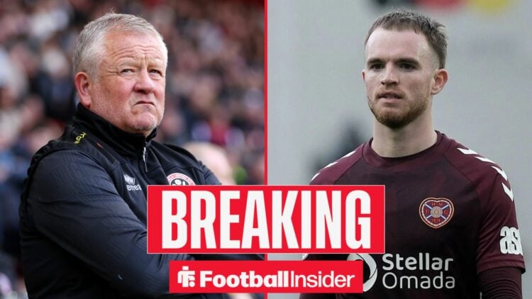 Chris Wilder on the sidelines at Sheffield United, with Marc Leonard in action for Hearts