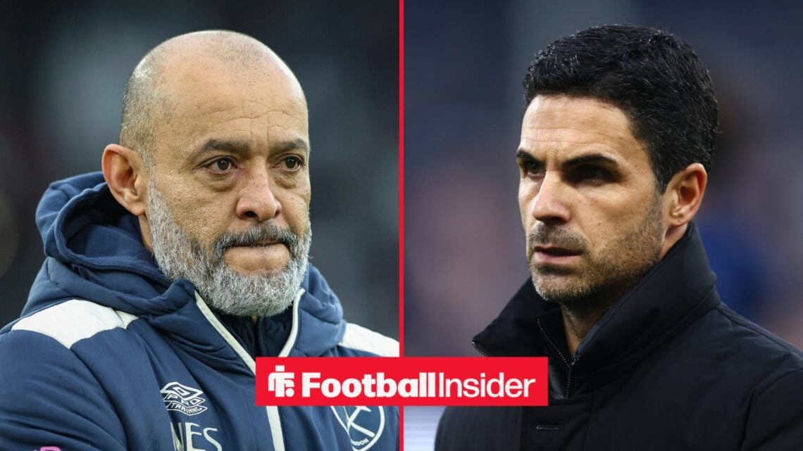 West Ham manager Nuno Espirito Santo with Arsenal manager Mikel Arteta