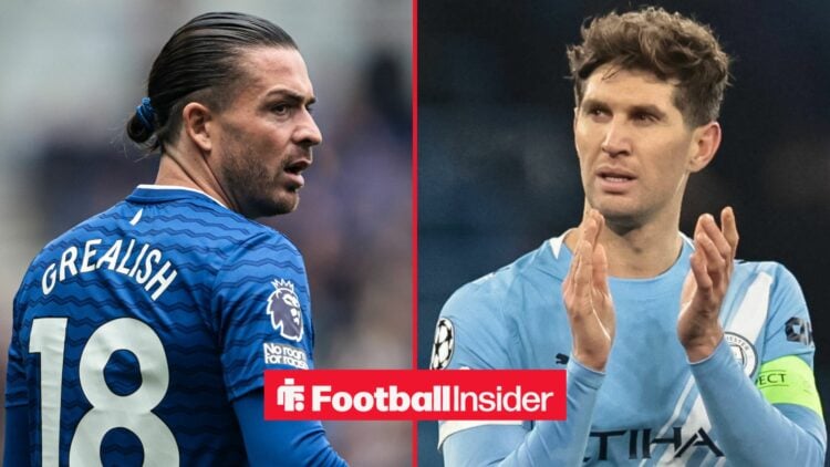 Everton winger Jack Grealish, Man City defender John Stones claps