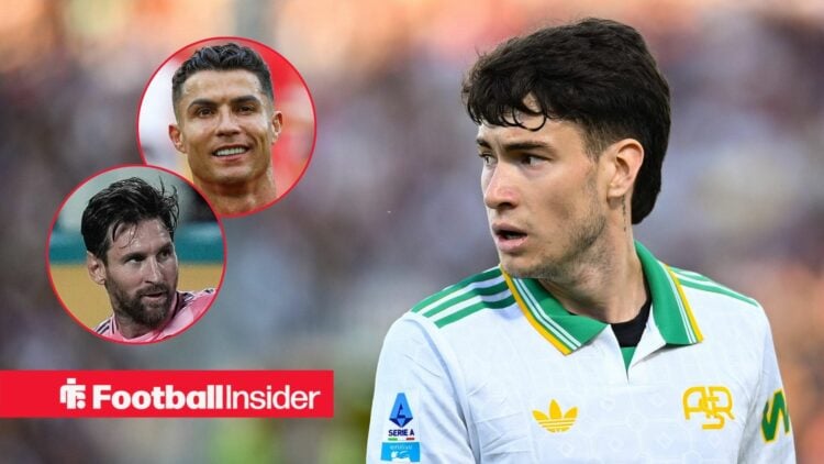 Roma midfielder Matias Soule with Cristiano Ronaldo and Lionel Messi