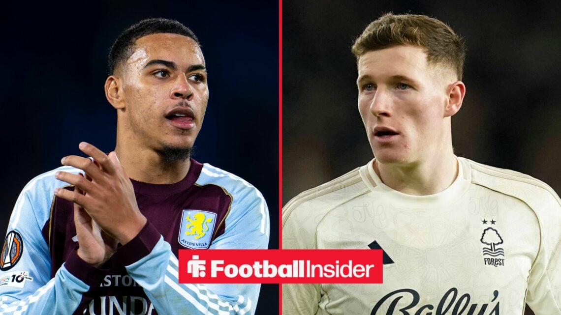Aston Villa midfielder Morgan Rogers with Nottingham Forest midfielder Elliot Anderson