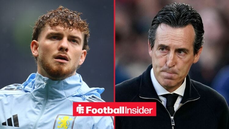 Aston Villa midfielder Harvey Elliott with manager Unai Emery