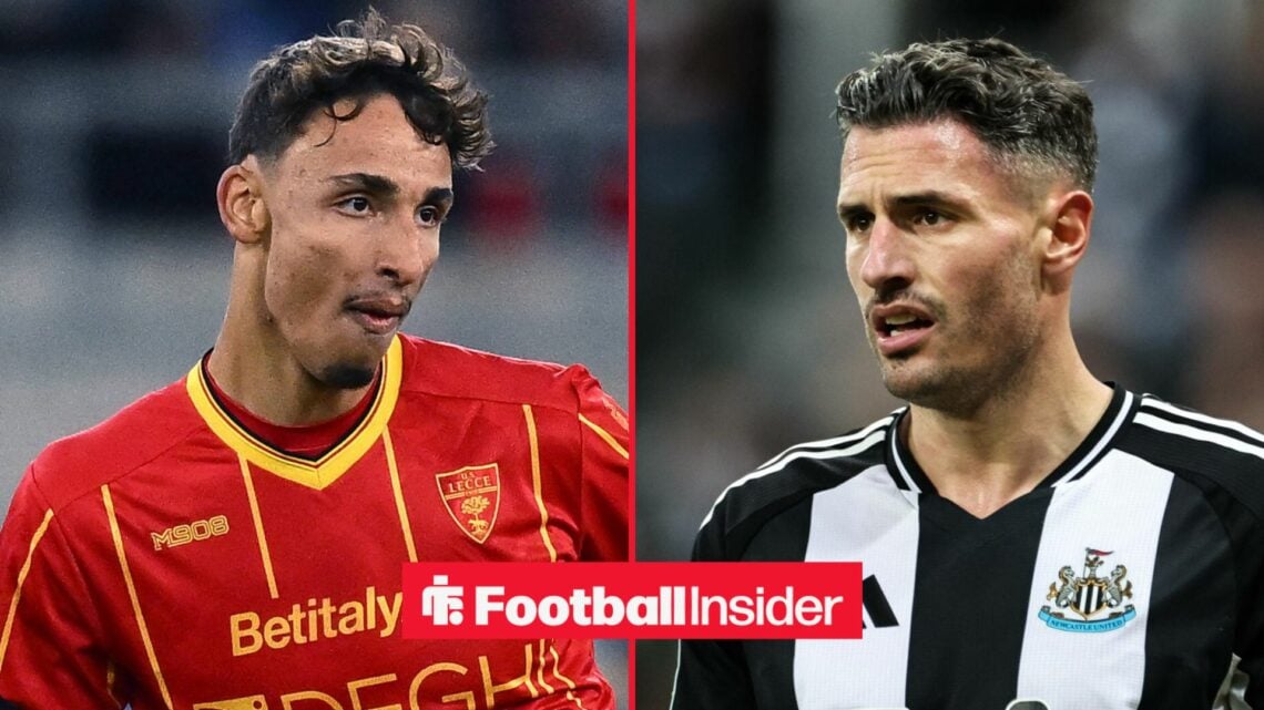 Lecce defender Tiago Gabriel with Newcastle defender Fabian Schar