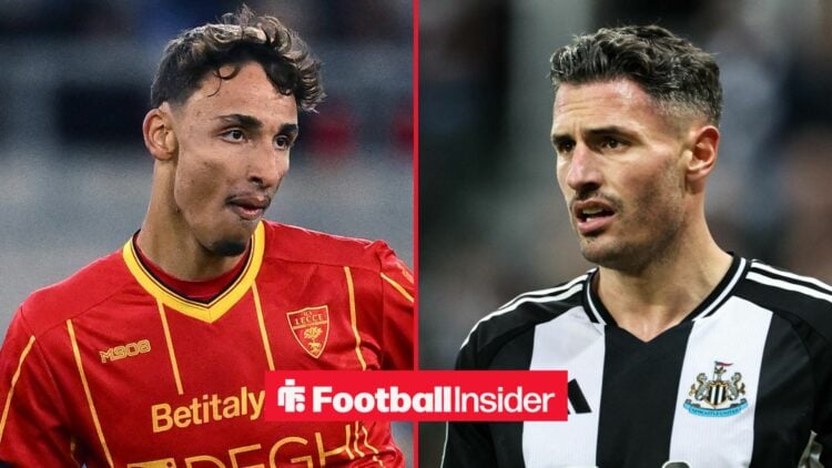 Lecce defender Tiago Gabriel with Newcastle defender Fabian Schar