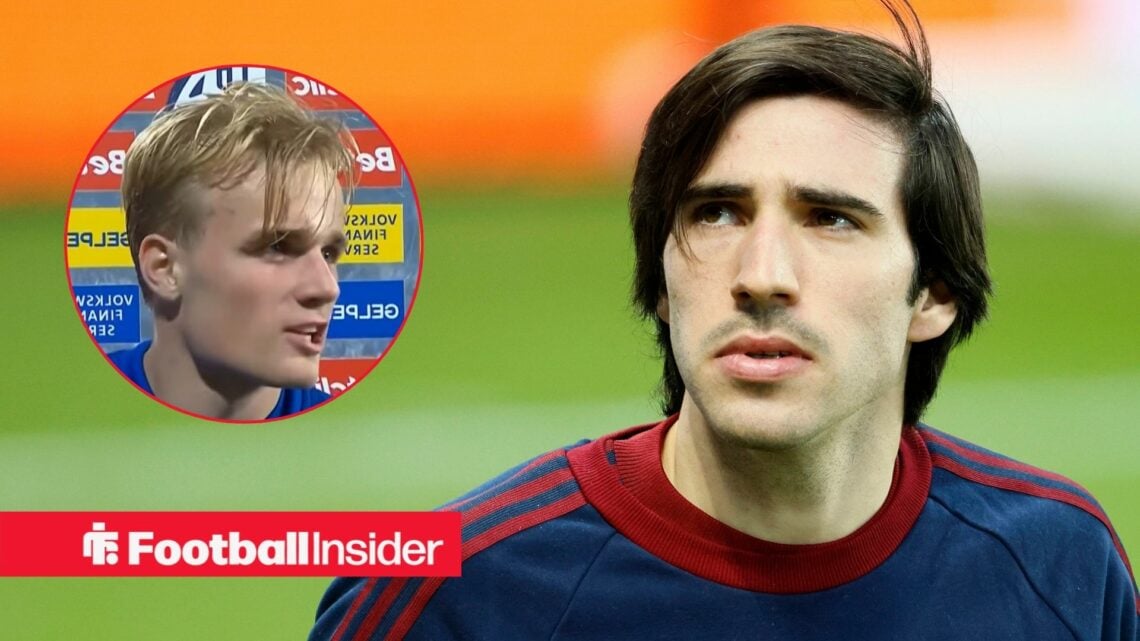 Newcastle United midfielder Sandro Tonali with FC Porto midfielder Victor Froholdt