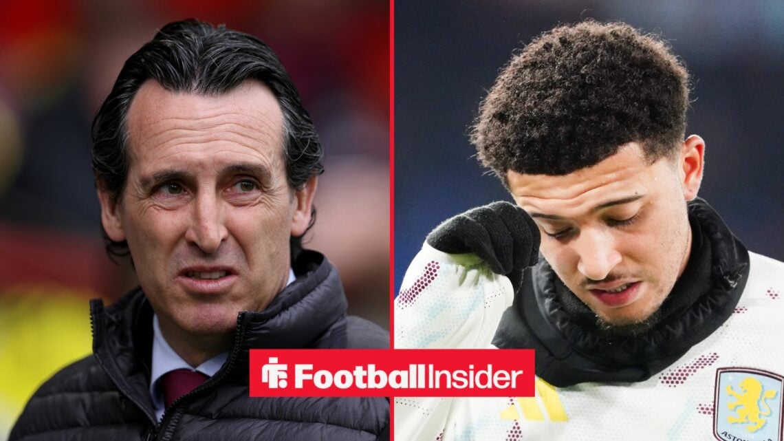 Aston Villa manager Unai Emery with winger Jadon Sancho inset