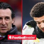 Aston Villa manager Unai Emery with winger Jadon Sancho inset
