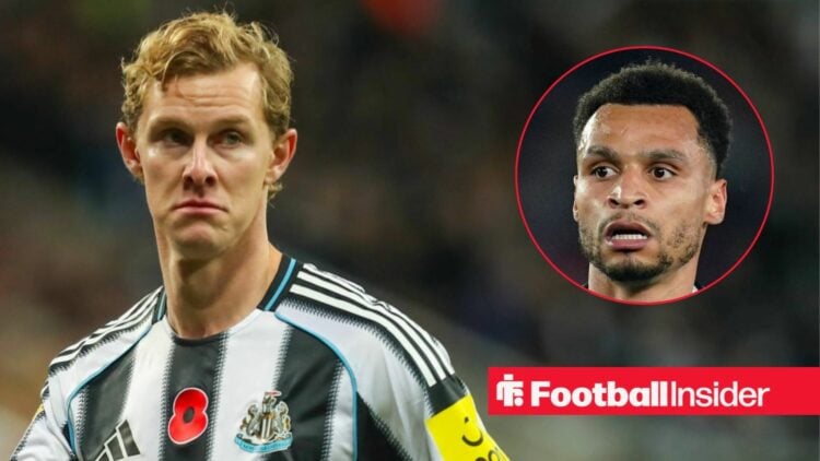 Newcastle defender Emil Krafth with Jacob Murphy inset