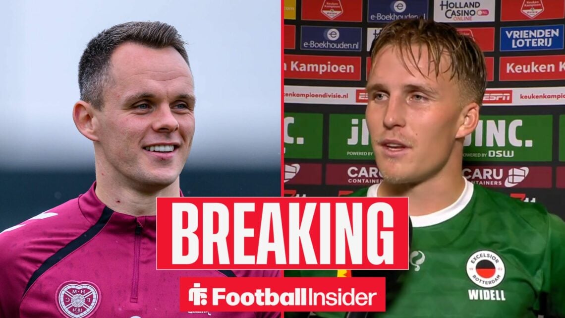 Rangers striker Lawrence Shankland, Excelsior defender Casper Widell