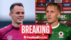Rangers striker Lawrence Shankland, Excelsior defender Casper Widell