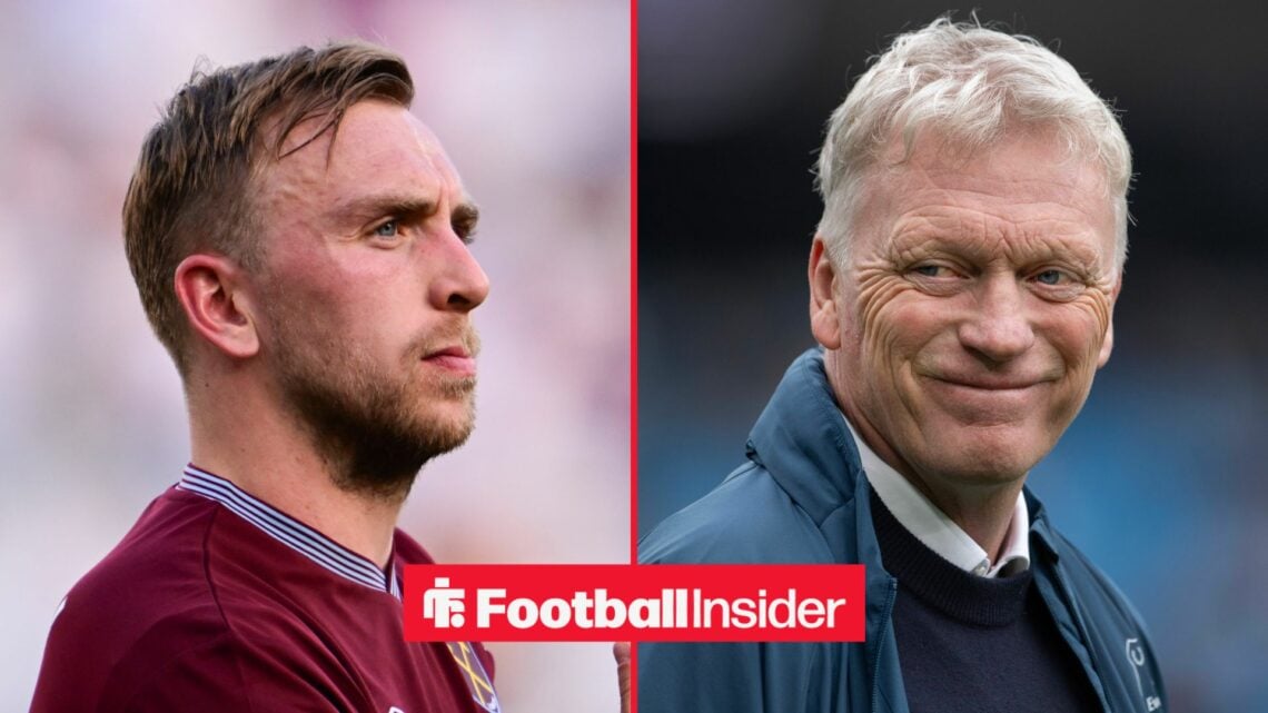 West Ham captain Jarrod Bowen and Everton manager David Moyes smiles