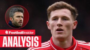Nottingham Forest midfielder Elliot Anderson with Man United manager Michael Carrick inset