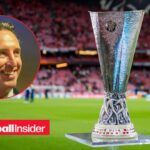 The Europa League trophy with Aston Villa manager Unai Emery inset