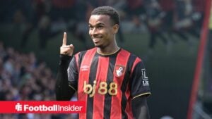 Bournemouth striker Eli Junior Kroupi smiles and points
