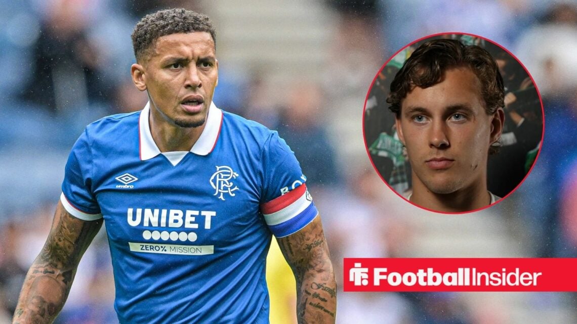 Rangers right back James Tavernier with Hammarby defender Hampus Skoglund inset