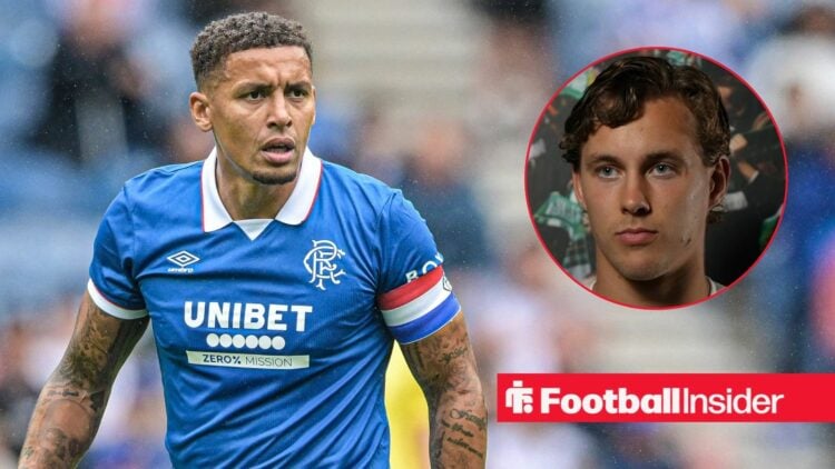 Rangers right back James Tavernier with Hammarby defender Hampus Skoglund inset