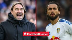Daniel Farke alongside Dominic Calvert-Lewin