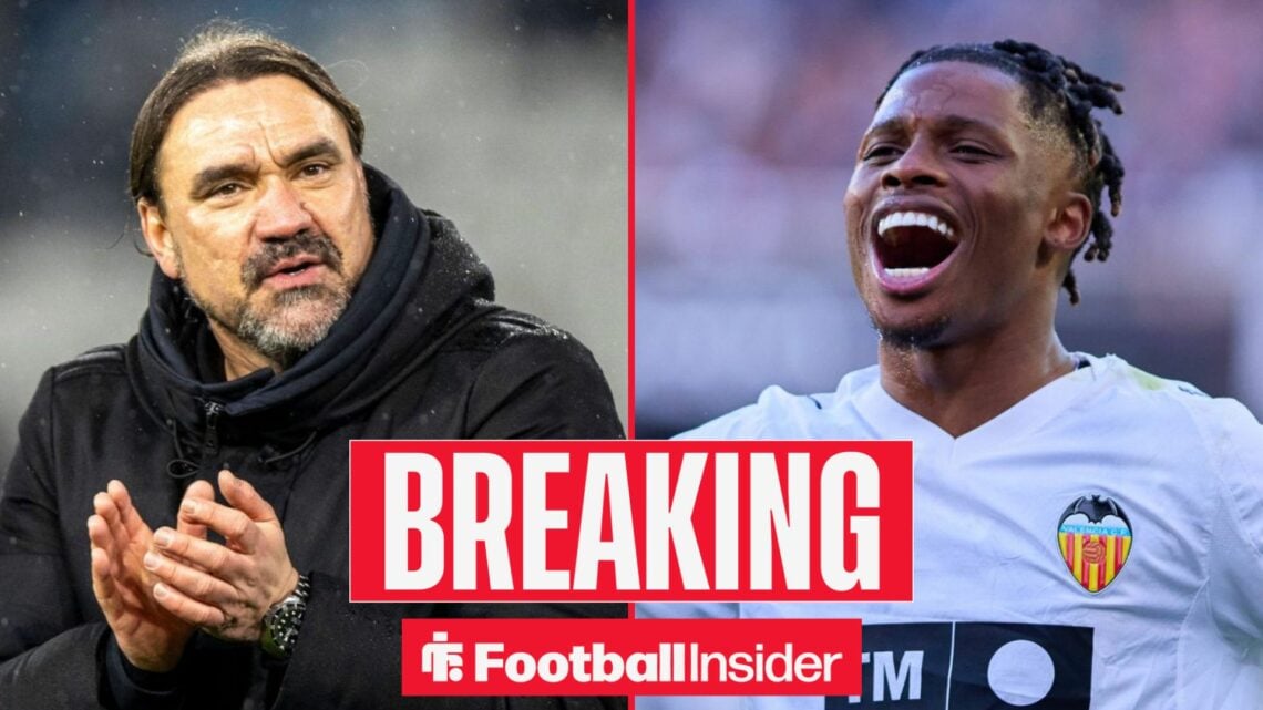 Daniel Farke on the sidelines at Leeds United, with Largie Ramazani in a circular inset