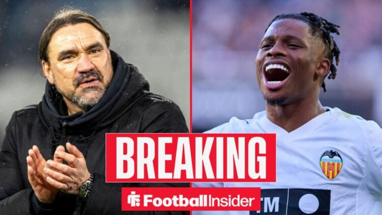 Daniel Farke on the sidelines at Leeds United, with Largie Ramazani in a circular inset