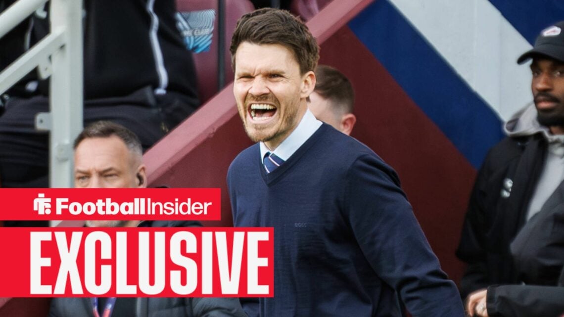 Rangers manager Danny Rohl shouting instructions to his players from the away dugout at Tynecastle.