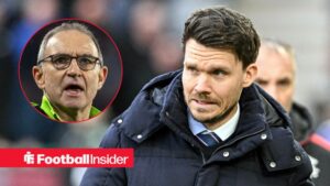 Danny Rohl on the sidelines at Rangers, with Martin O'Neill in a circular inset
