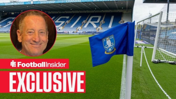 Hillsborough Stadium alongside a circular inset of Sheffield Wednesday owner David Storch
