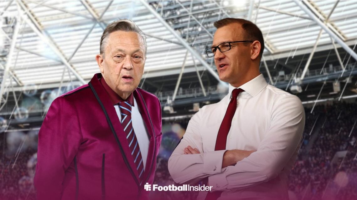 West Ham owner David Sullivan and major shareholder Daniel Kretinsky stand together at the London Stadium.