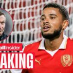 Denzel Hall in action for Rotherham, with Paul Heckingbottom in a circular inset