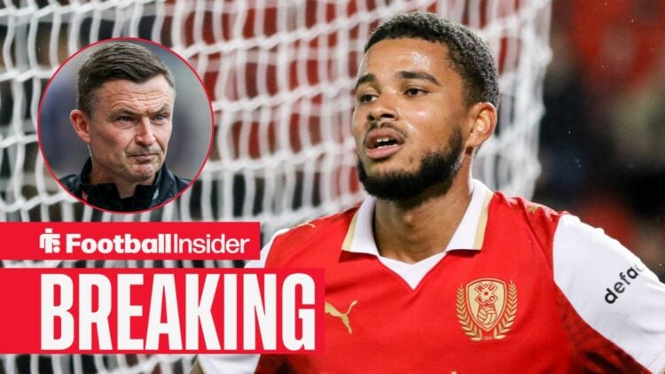 Denzel Hall in action for Rotherham, with Paul Heckingbottom in a circular inset