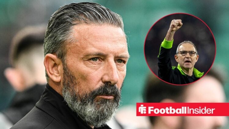 Derek McInnes looking at Martin O'Neill in circle
