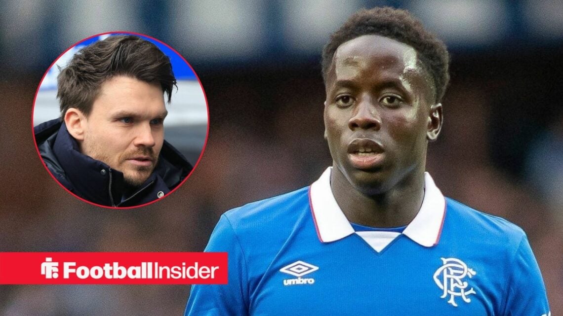 Djeidi Gassama in action for Rangers, with Danny Rohl in a circular inset