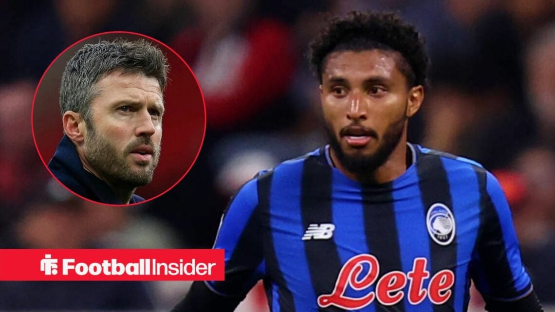 Ederson in action for Atalanta, with Michael Carrick in a circular inset