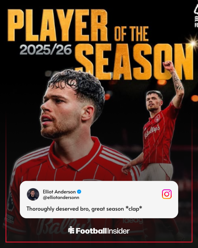 Elliot Anderson sends message to Neco Williams on Instagram