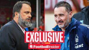 Nottingham Forest owner Evangelos Marinakis alongside manager Vitor Pereira