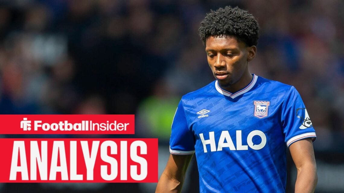 Jaden Philogene-Bidace playing for Ipswich Town