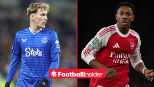 James Garner of Everton during the Premier League match Everton vs Wolverhampton Wanderers at Hill Dickinson Stadium, Liverpool, United Kingdom, 7th January 2026 / Myles Lewis-Skelly of Arsenal during the Carabao Cup Fourth Round match between Arsenal and Brighton & Hove Albion at Emirates Stadium on October 29, 2025